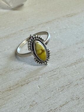 Palomino Sonoran Variscite Sterling Silver Boho Marquise Style Ring - Size 6